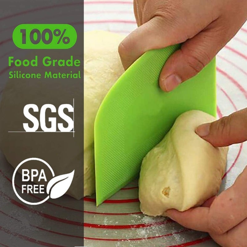 SURDOCA Dough Scraper Bench Scraper - 3P 4.7x3.7"" Plastic Flexible Bowl Scraper  Sharp Edge & Angles Cake Scraper. Non-Slip Bakeware Decorating Tools Sculpting & Modeling Tools - Green+White+Green - Image 2